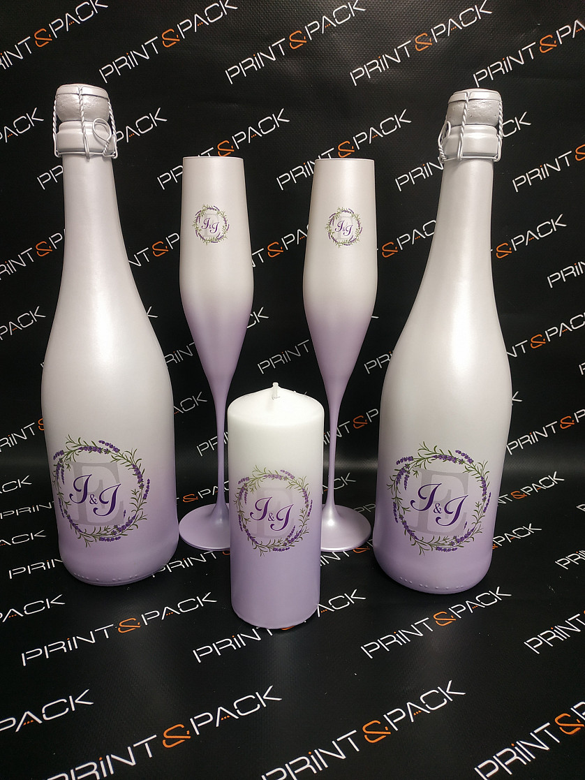 Уф-печать на окрашенных бокалах, бутылке шампанского и свечах зображення 1