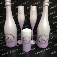 Уф-печать на окрашенных бокалах, бутылке шампанского и свечах